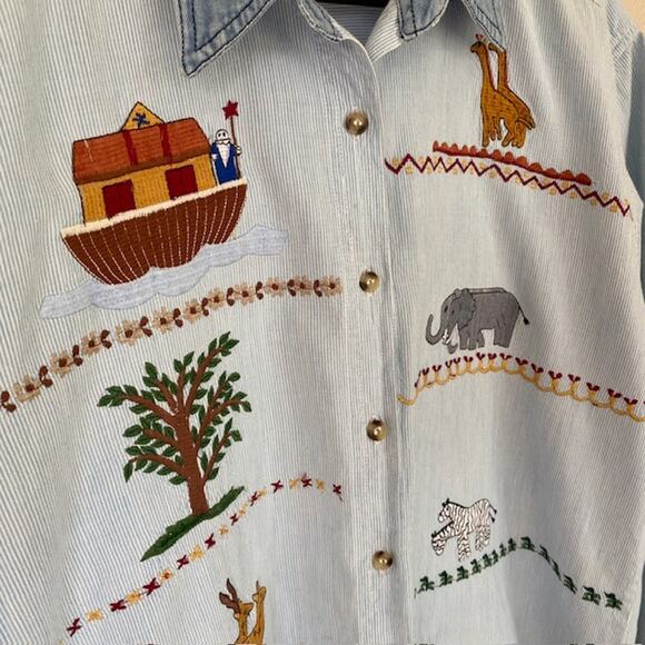 Vintage That's the Way to Go Noah's Ark Blue Button up Shirt - XL - Picture 2 of 6